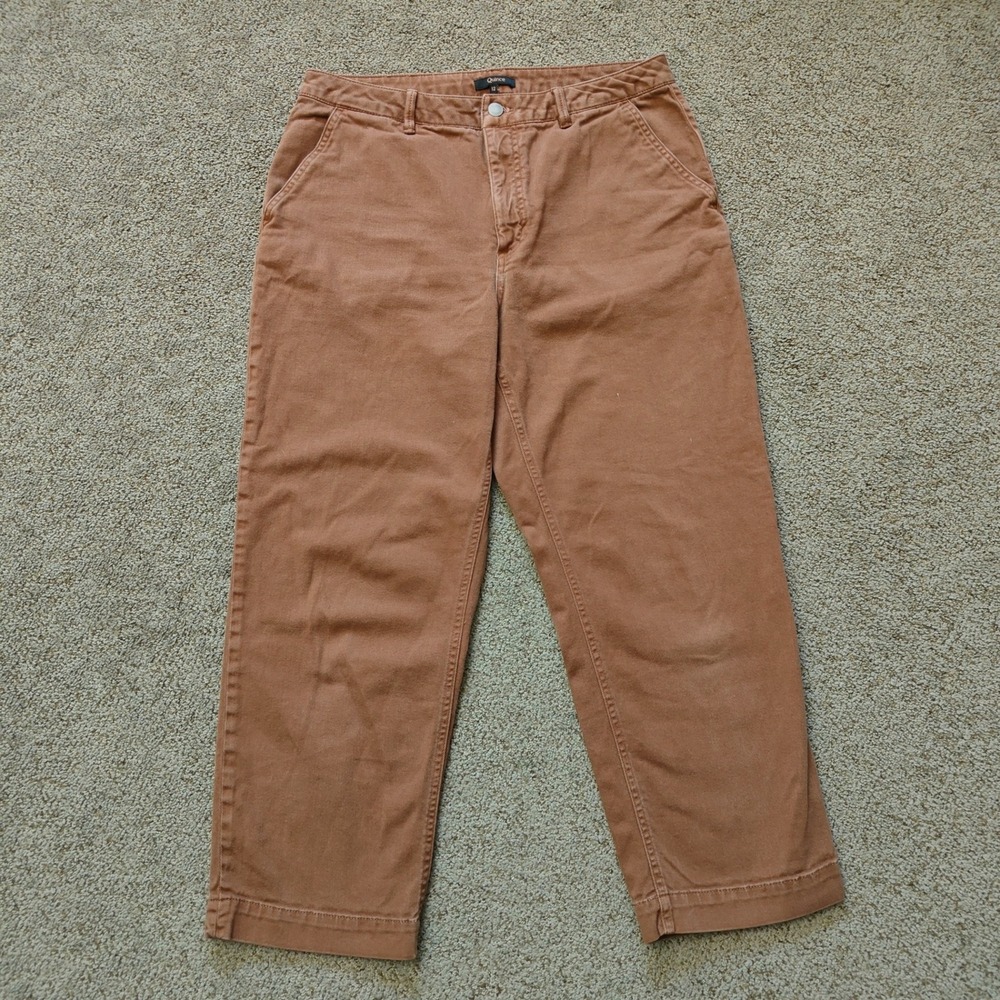 QUINCE Women Cropped Pants 12 Rust Organic Cotton Twill Minimalist LB49339-CFL01 - Picture 2 of 15